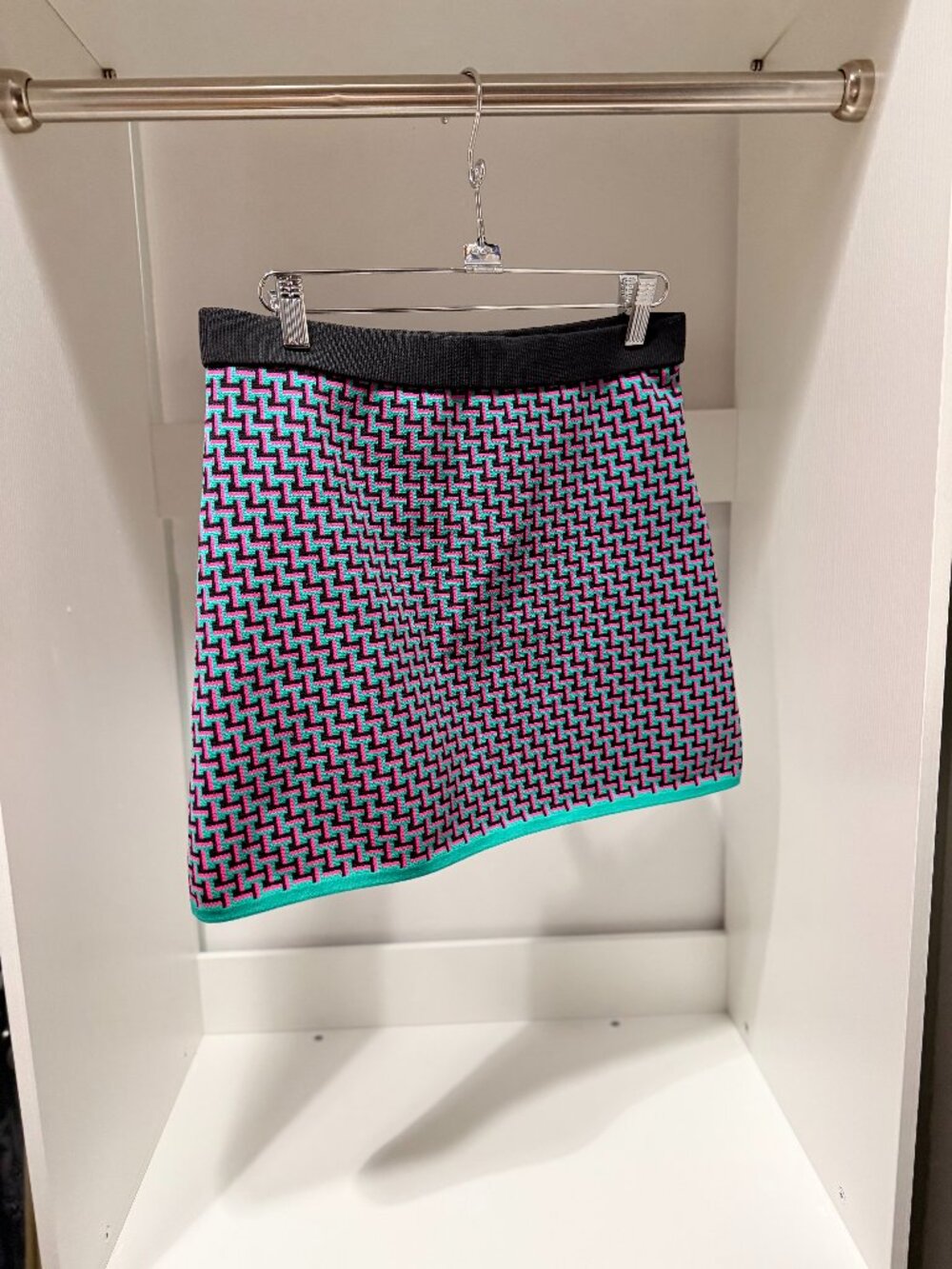 Zara Pink Teal Black Geometric Knit Mini Skirt - Pucci Style Retro - Size S